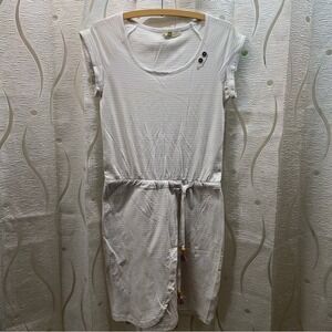 Ragwear Glitter Organic Dress‎ Womens XS White Striped Vegan Tulip Hem